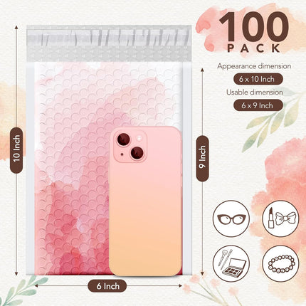 Pink Watercolor 6x10 Bubble Mailers, 100 Pack