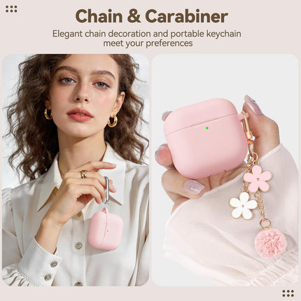 Soft Pink Silicone Protective Case Cover for 4th Generation Earbud Case with Flower Chain