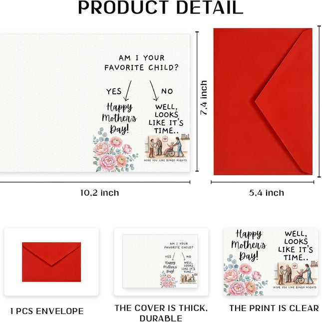 Funny Floral Mother's Day Card for Mom, 5x7 Inch with Envelope