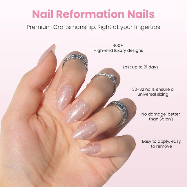 Milk Dot Short Almond Press On Nails Kit