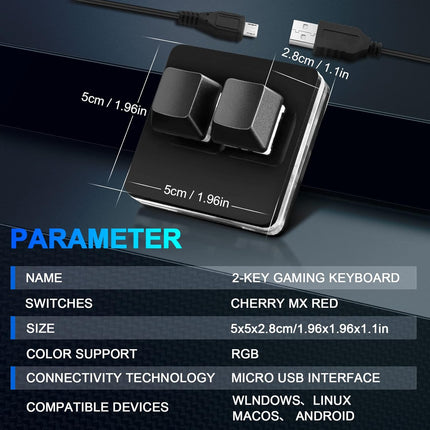 Black 2-Key USB Wired RGB Mechanical Gaming Keypad