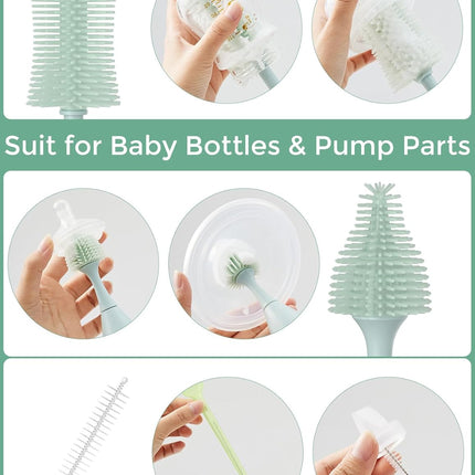 Green Push-Press Foam Bottle Brush Kit for Baby Bottles, Pumps & Nipples