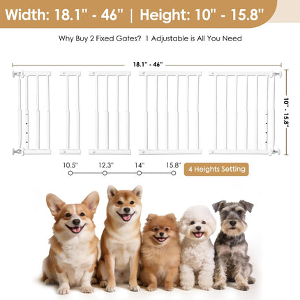 10"-15.8" Height Adjustable Extra Wide All Metal Short Dog Gate, White