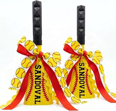 2 Set 9 Inch Multicolor Softball Cow Bells with Stickers, Ribbon, and Wooden Tags