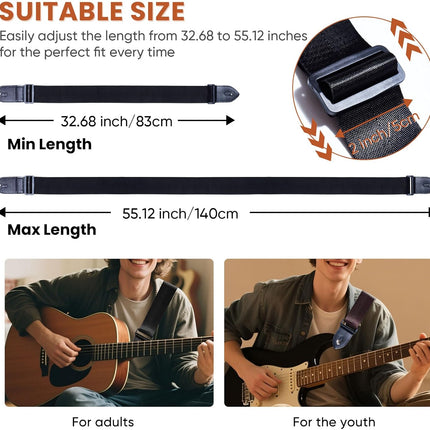 Guitar Strap 2 Pack - Adjustable Nylon Straps for Acoustic, Electric, and Bass