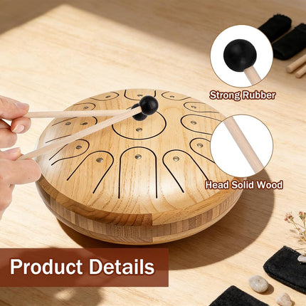 4pcs Wood Handle Steel Tongue Drum Mallets with 8 Finger Cots