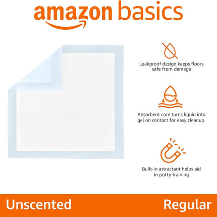 Leak-Proof Dog and Puppy Potty Training Pee Pads, 22 x 22 Inch, Blue & White, 100 Count