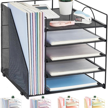 5-Tier Black Desk Organizer with Paper Letter Tray and File Holder