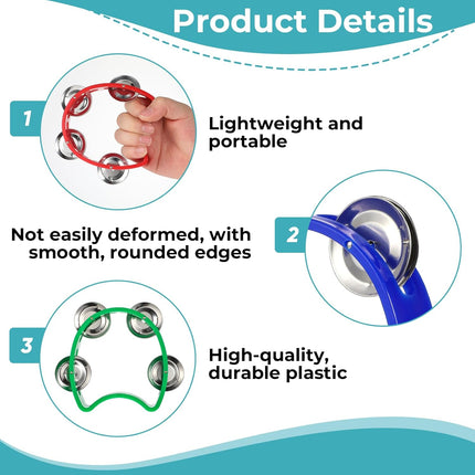 24-Piece Mini Plastic Percussion Tambourines with 4 Bells, 8 Colors