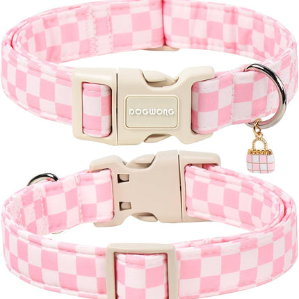 Pink Checked Dog Collar for Large Dogs