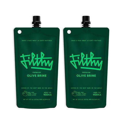 Premium Olive Brine Cocktail Mixer for Dirty Martinis, 8 oz Pouch, 2 Pack