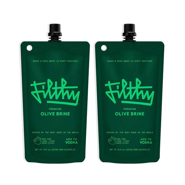 Premium Olive Brine Cocktail Mixer for Dirty Martinis, 8 oz Pouch, 2 Pack