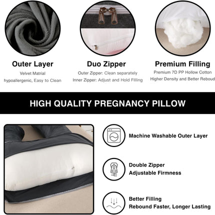 57 Inch Full Body Pregnancy Pillow with Washable Velvet Cover