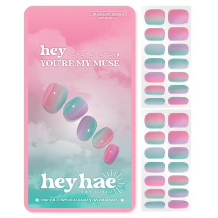 Semi Cured Gel Nail Strips - Pink Rainbow, No LED Lamp Needed