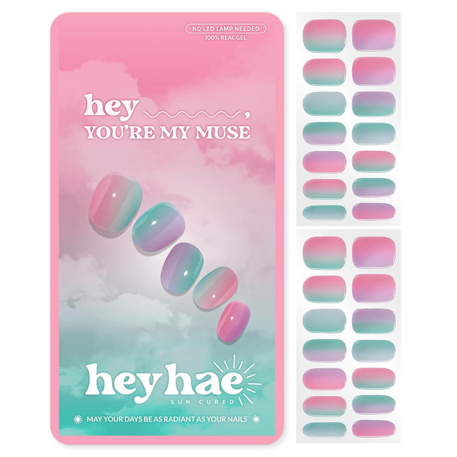 Semi Cured Gel Nail Strips - Pink Rainbow, No LED Lamp Needed