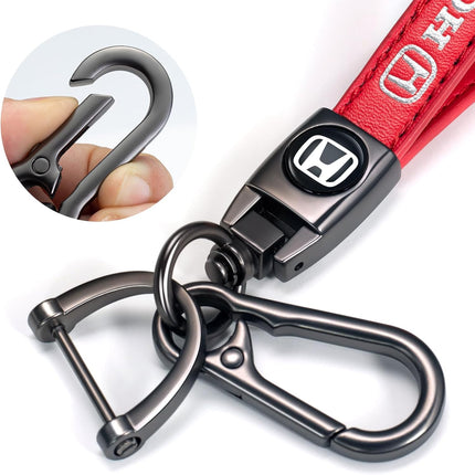 Red Braided Leather Car Keychain Key Ring