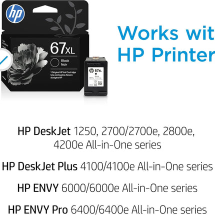 67XL Black High-Yield Ink Cartridge for 1255, 2700, 4100, 6000 & 6400 Series Printers