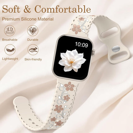 Floral Silicone Smartwatch Band with Engraved Flower Design