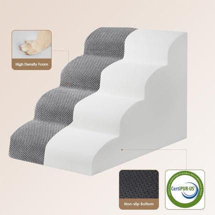 Curved 4-Step Dog Stairs Ramp for High Beds, Grey