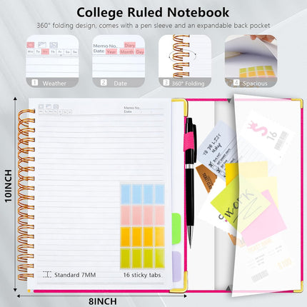 Hardcover Spiral Notebook College Ruled, 8 x 10 Rose Red