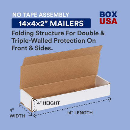 White Corrugated Mailers 14 x 4 x 2 Inch, 50-Pack