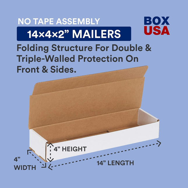 White Corrugated Mailers 14 x 4 x 2 Inch, 50-Pack