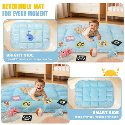 5-in-1 Tummy Time Mat Baby Activity Gym with Whale Cartoon Pattern