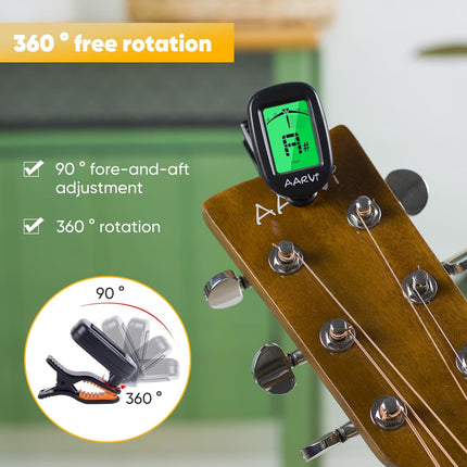Clip On Guitar Tuner for All Instruments with LCD Display and 4 Guitar Picks