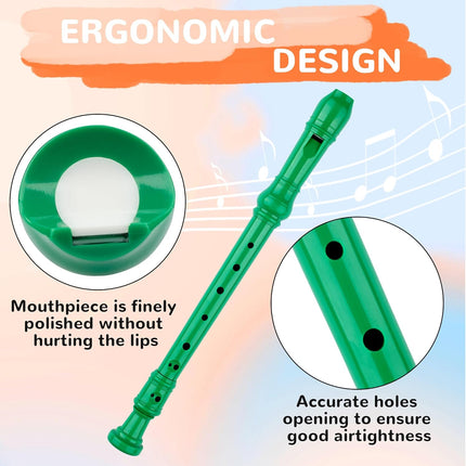 Green 8-Hole Soprano Descant Recorder with Cleaning Rod and Case Bag