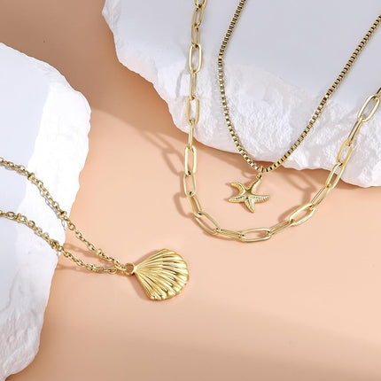Shell Necklace for Women with Starfish Seashell Pendant Charm
