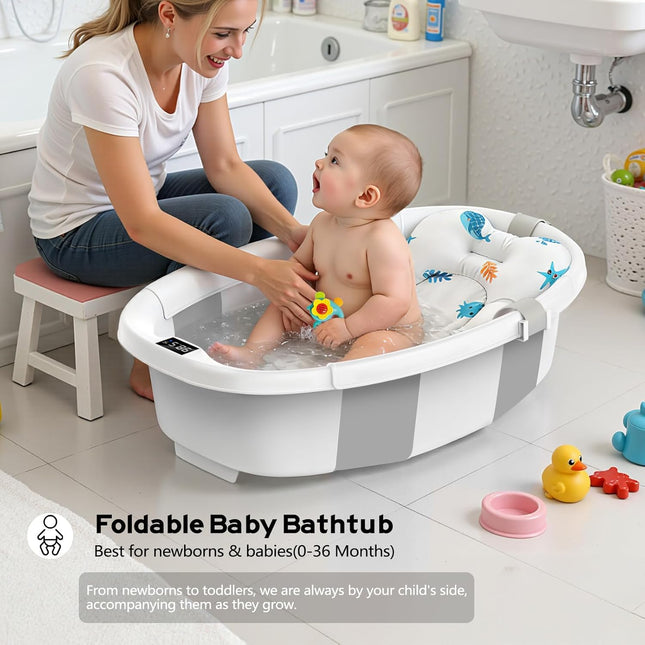 Collapsible Baby Bathtub for Newborns to Toddlers, Grey