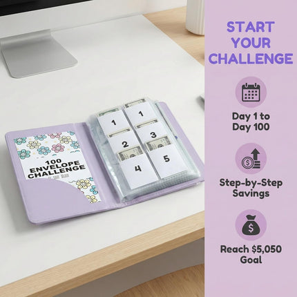 2Pcs 100 Envelopes Money Saving Challenge Binder, Pink + Purple