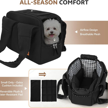 Dog Purse Carrier for Small Dogs and Cats, Black Soft-Sided Pet Tote Bag with Pockets