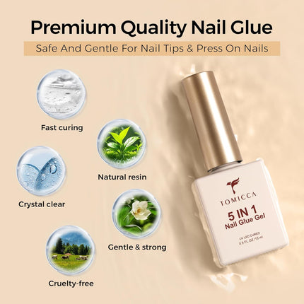 5-in-1 Brush-On UV Nail Glue Gel for Tips & Press-Ons, 15ml