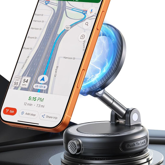NeverFall Car Phone Mount, 89 lb Vacuum Suction Magnetic Dashboard & Windshield Holder, 360 Adjustable, Carbon Fiber