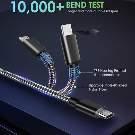 2 Pack 10ft Extra Long Micro USB 2.0 Cable, Nylon Braided Cord