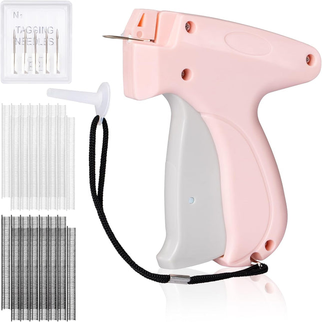 Pink Handheld Stitch Gun for Clothes with Black and White Fasteners