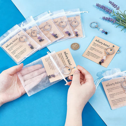 12-Piece Natural Crystal Keychain Set with Cards