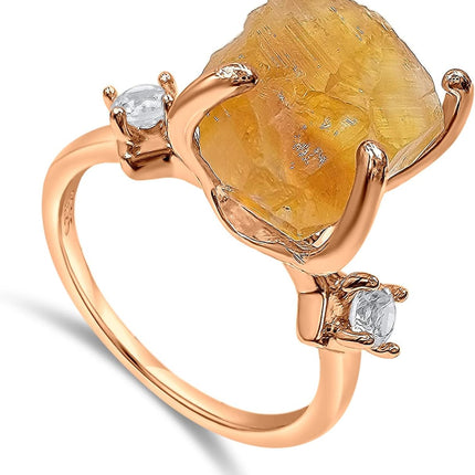 Raw Quartz Solitaire Birthstone Ring in Rose Gold Tone
