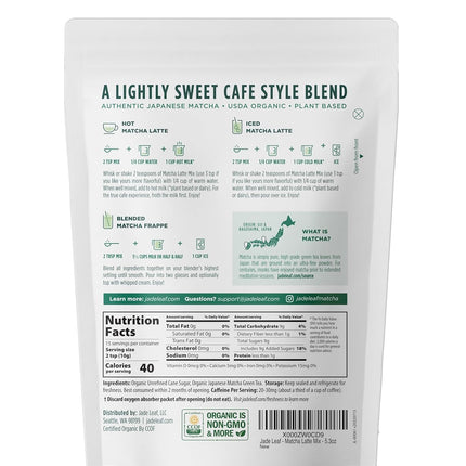 Organic Matcha Latte Mix, Lightly Sweet Japanese Matcha Powder with Organic Cane Sugar, 5.3 oz