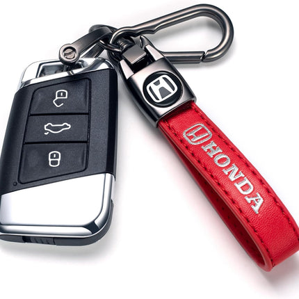Red Braided Leather Car Keychain Key Ring
