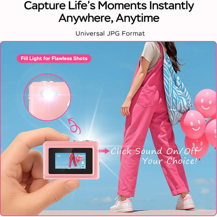 Mini Camera 1080P HD Video Recorder - Pink Keychain Camcorder with 64GB Card