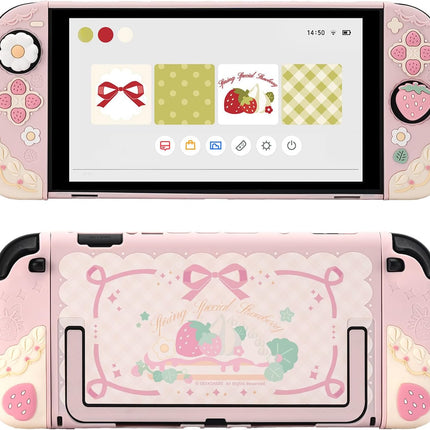 Strawberries with Cream Pink Silicone Protective Case with Thumb Grip Caps
