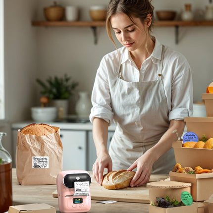 Phomemo Label Printer - M110 Thermal Label Printer Barcode Label Maker Mini Bluetooth Sticker Printer for Small Business, Home, Office, Logo, Address, Name Tag, Clothing, Organizing, Pink