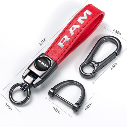 Red Genuine Leather Braided Car Keychain