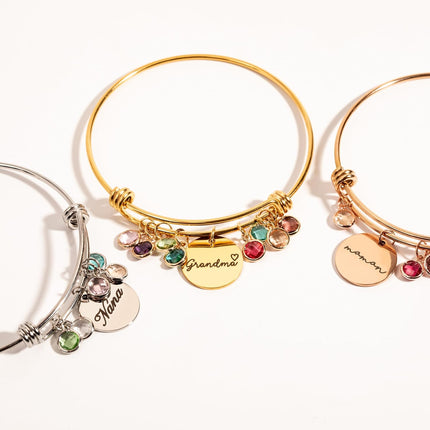 Personalized Grandma Birthstone Bangle Bracelet