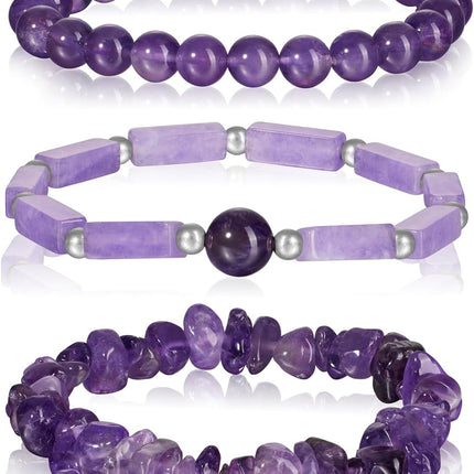 3-Piece Natural Stone 8mm Crystal Beaded Stretch Bracelets for Women