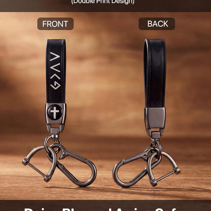 Black Leather Cross Keychain for Men