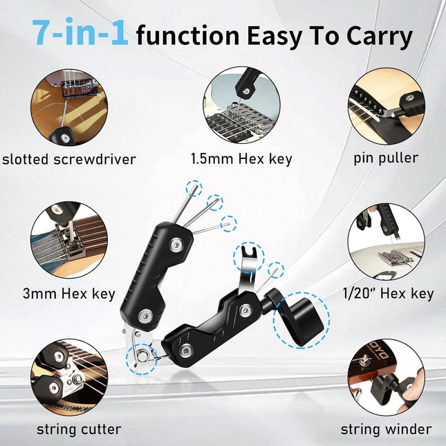 7-in-1 Guitar String Winder Cutter and Bridge Pin Puller Tool