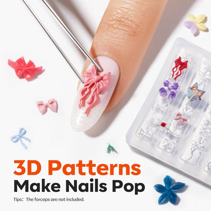 3D Silicone Nail Art Molds with Flower, Lace Bow Designs & Carving Pen